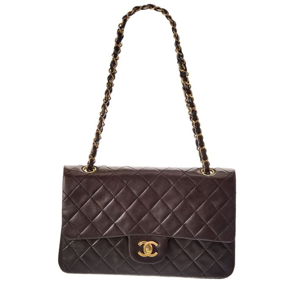 Chanel Black Lambskin Leather Classic Double Flap Ghw Medium (Authentic